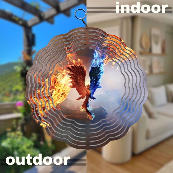 Red Blue Phoenix Mythical Creatures Design Wind Spinner - Picture 3 of 3